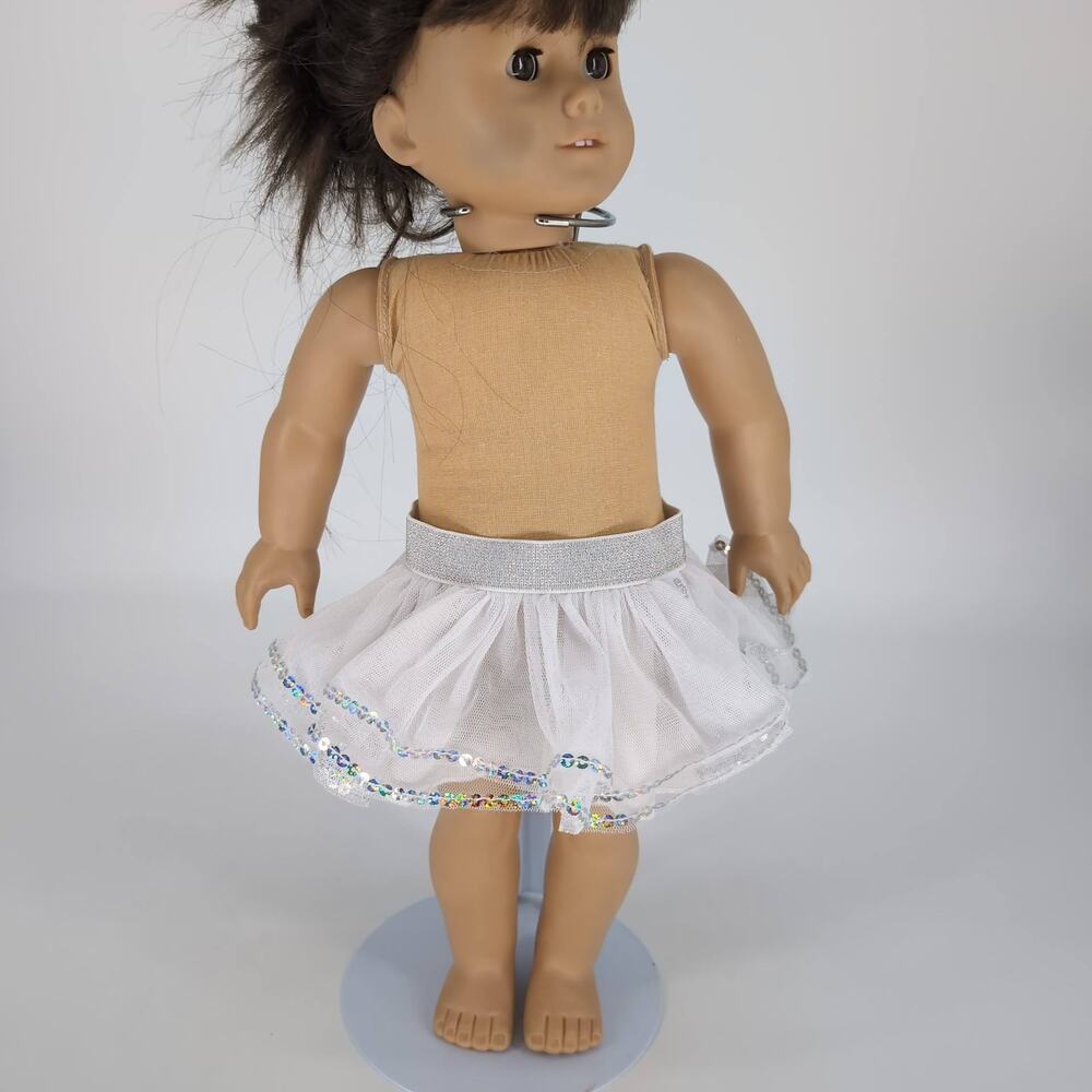 Build A Bear Brand White Tulle Silver Sequin Tutu Ballerina Skirt fits 18" Dolls